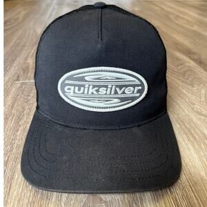 Quiksilver Black Cap Oval Logo Embroidered Patch Men's OSFM Trucker Hat Surfer